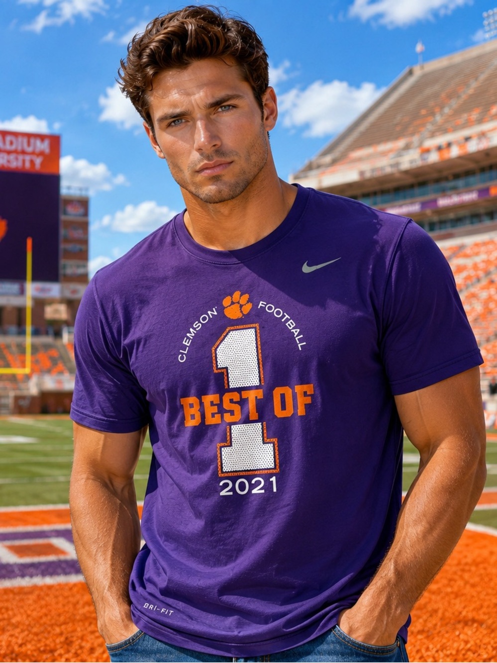 Nike Clemson Tigers Dri Fit Shirt Mens Medium Purple Win The Day Tee